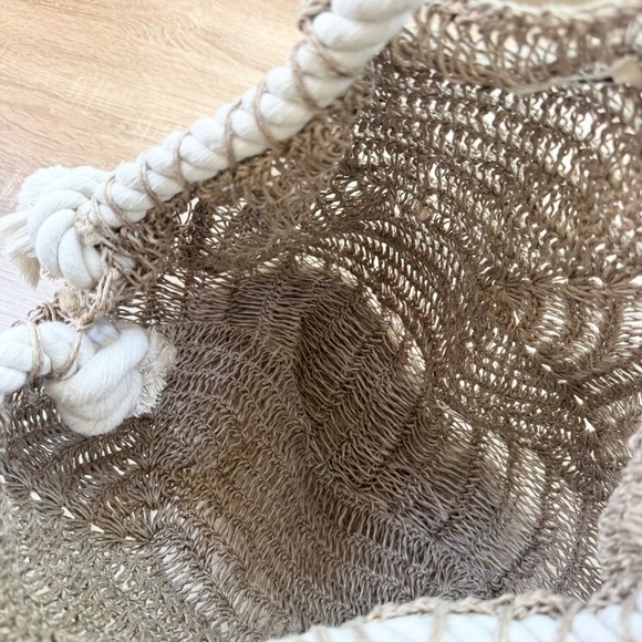 New Free People Anju Amalfi Jute Bag Tote Woven Beach Tan Cream - Picture 7 of 16